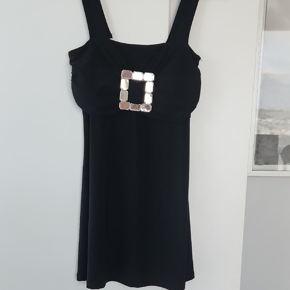 Elegant Black Top with Silver Accent, Pre-loved, Size S/M